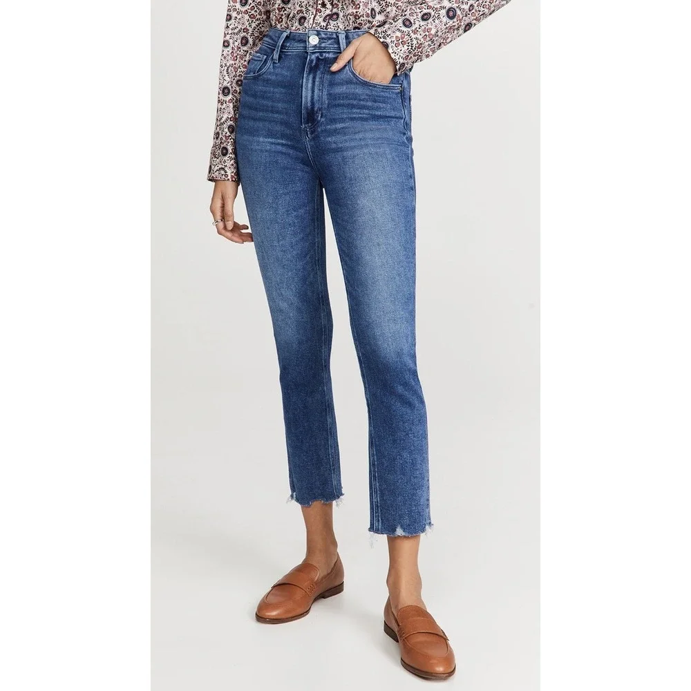PAIGE Sarah Slim‎ Crop Jeans Size 26 Skysong with Distressed Hem Skinny Straight